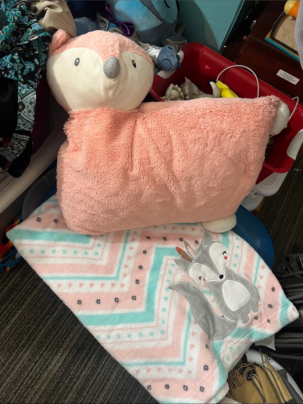 Plush Fox Pillow & Coordinating Pink Fox Throw Blanket Child size /toddler